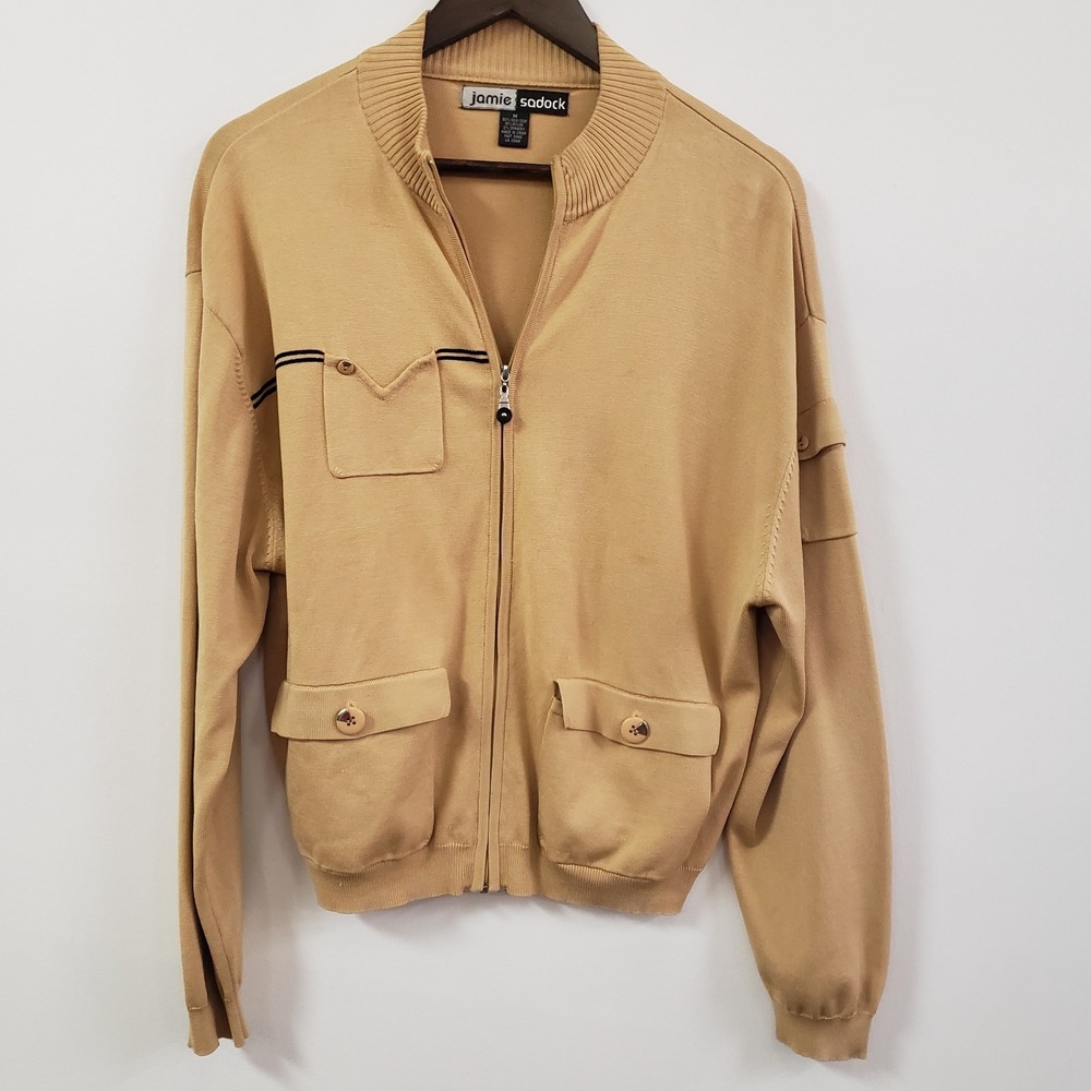 Vintage‎ Jamie Sadock Womens Silk Blend Full Zip Old Money Cardigan Size M Tan